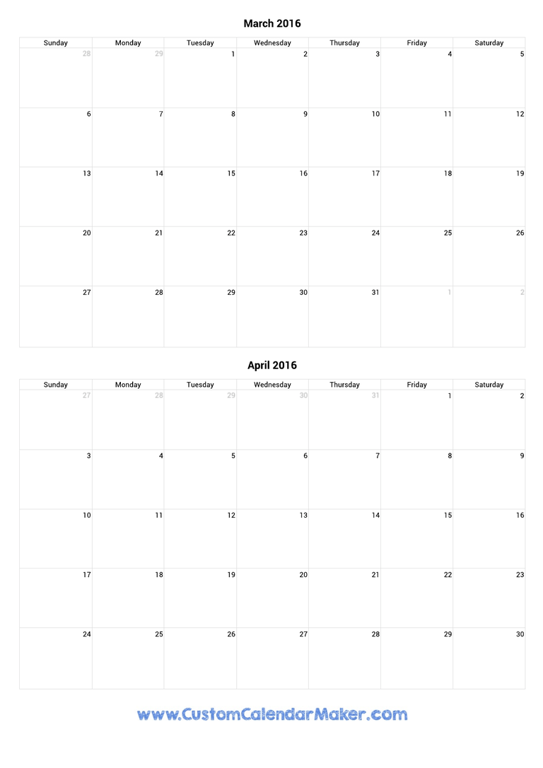 march and april 2016 portrait calendar