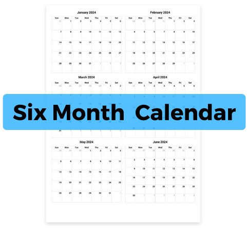 Six month calendars 2024