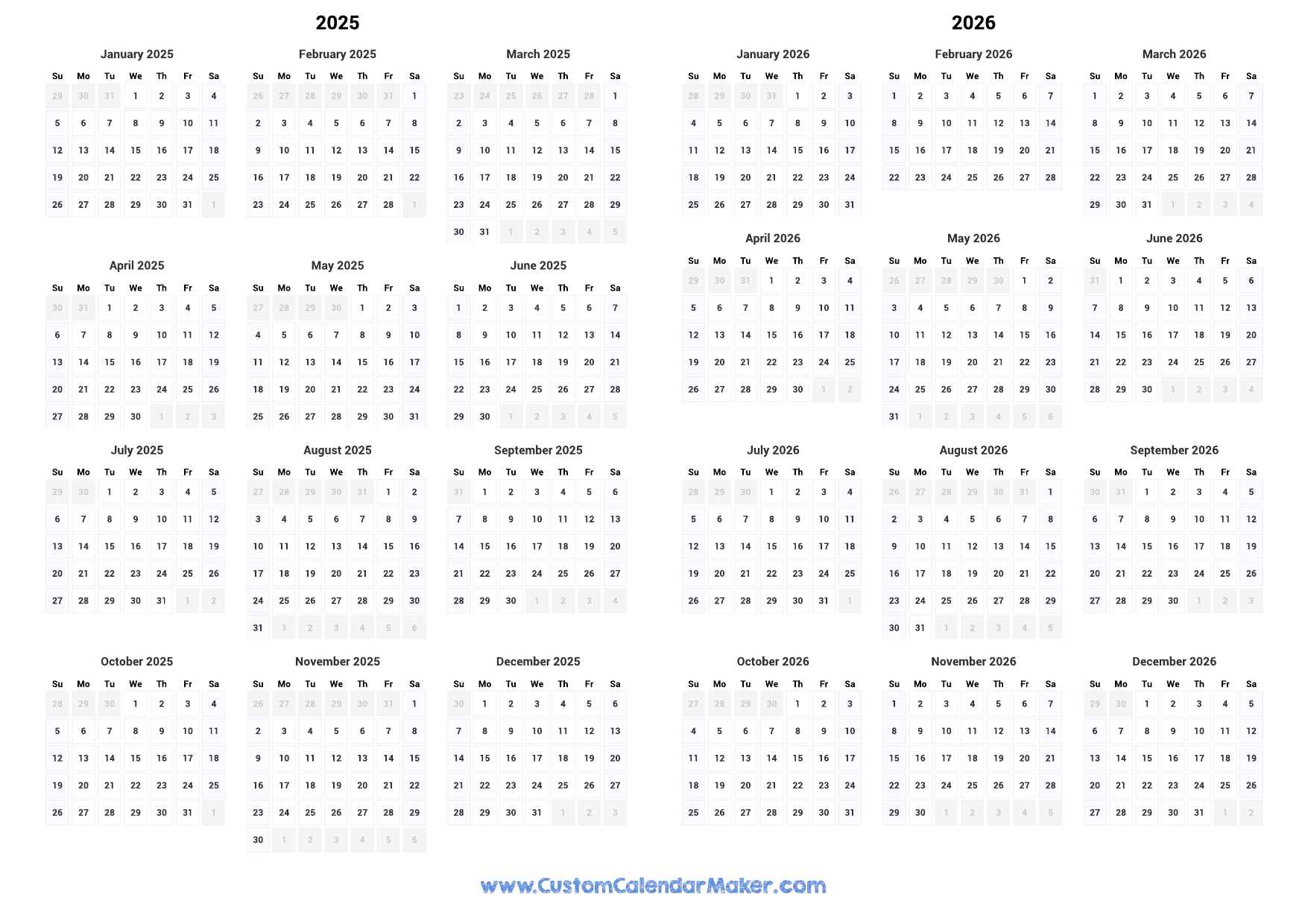 2025 And 2026 Two Year Calendar