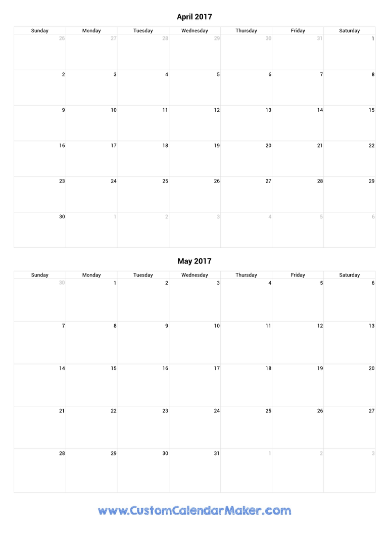 april and may 2017 portrait calendar