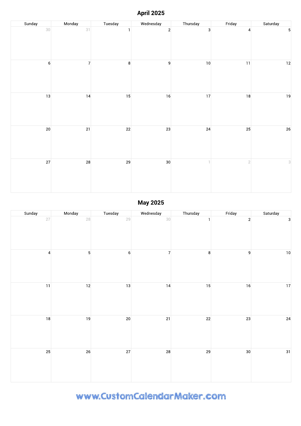 Calendar April And May 2025