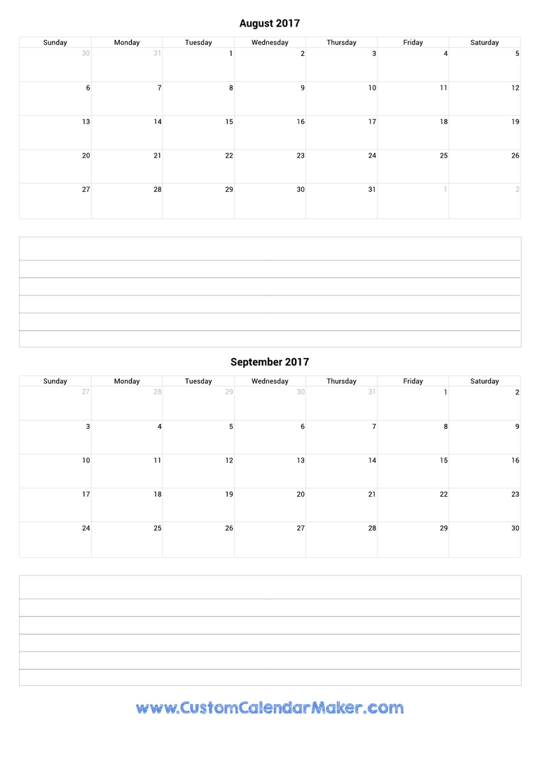 august and september 2017 calendar with notes