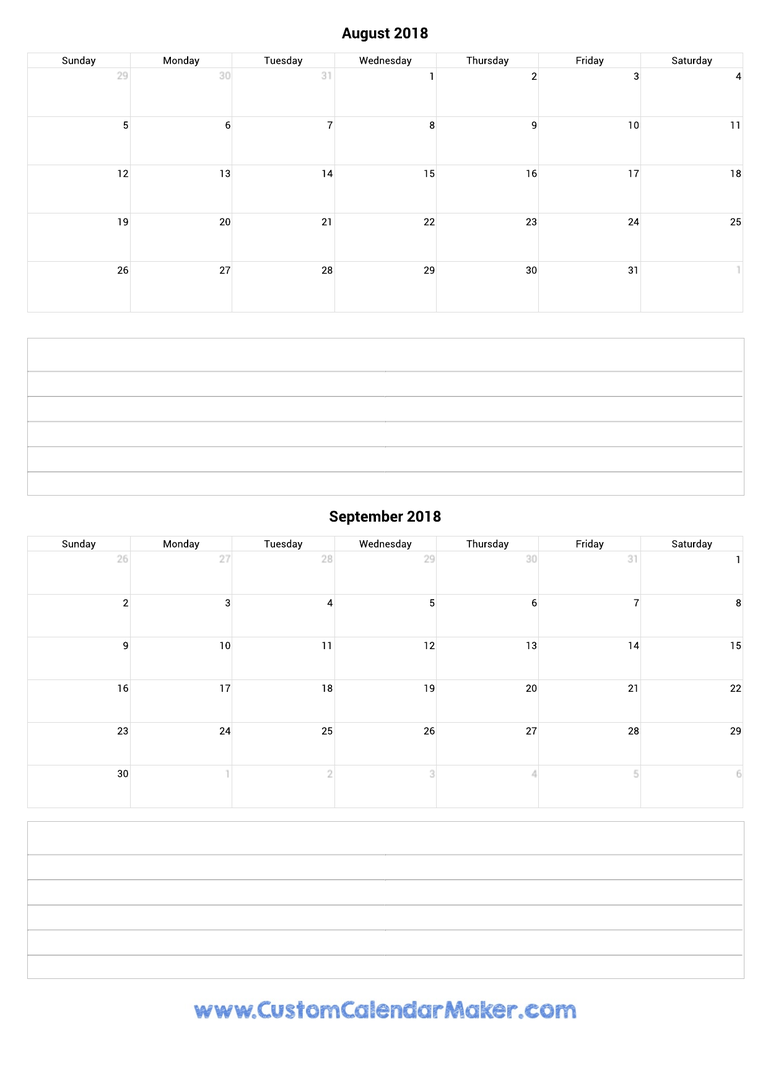 august and september 2018 calendar with notes