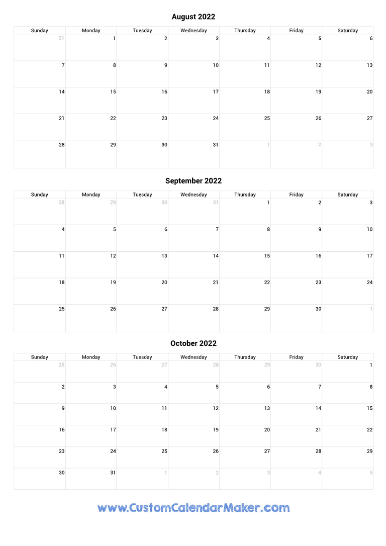 August to October 2022 Calendar