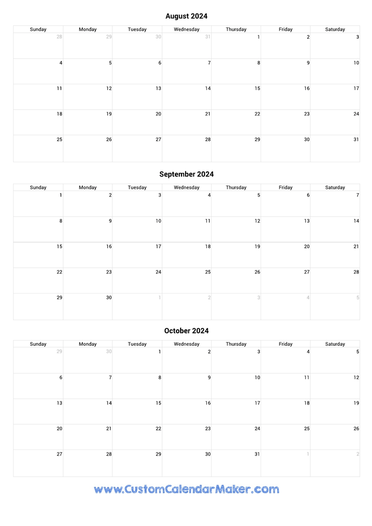 August to October 2024 Calendar