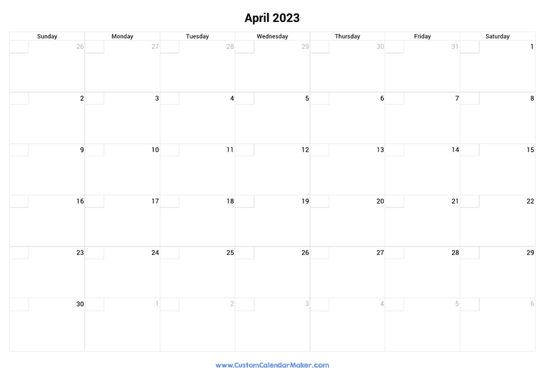 April calendar 2023 with checkboxes