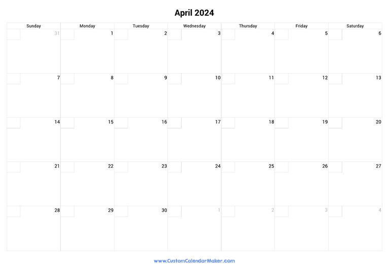 April calendar 2024 with checkboxes