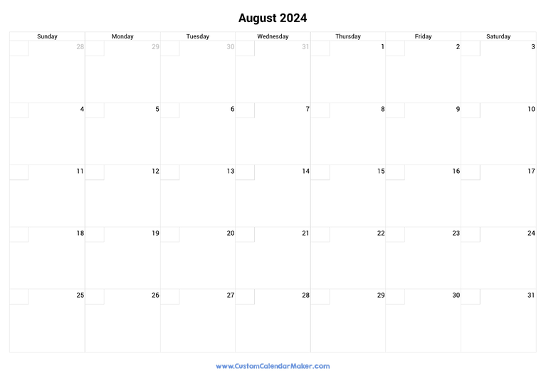August calendar 2024 with checkboxes