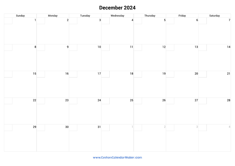 December calendar 2024 with checkboxes