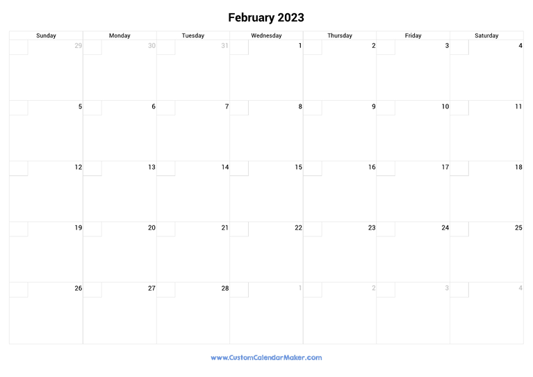 February calendar 2023 with checkboxes
