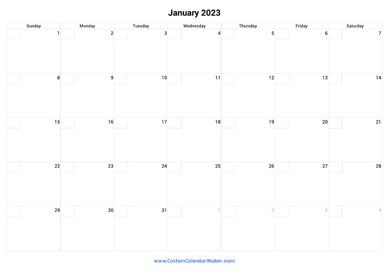 January calendar 2023 with checkboxes