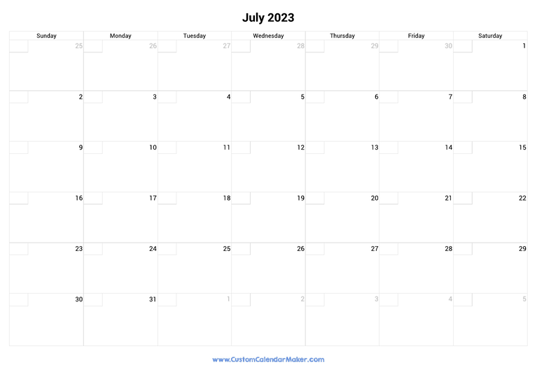 July calendar 2023 with checkboxes