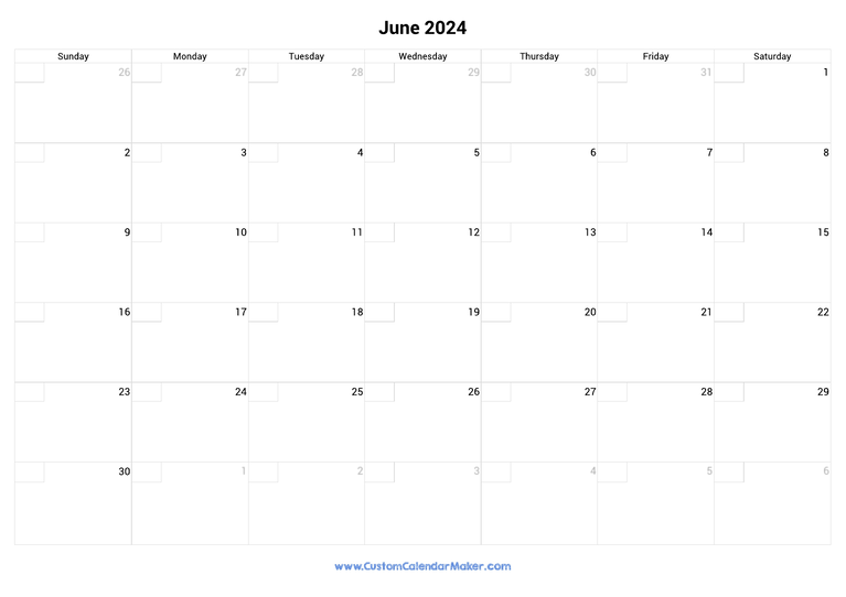 June calendar 2024 with checkboxes