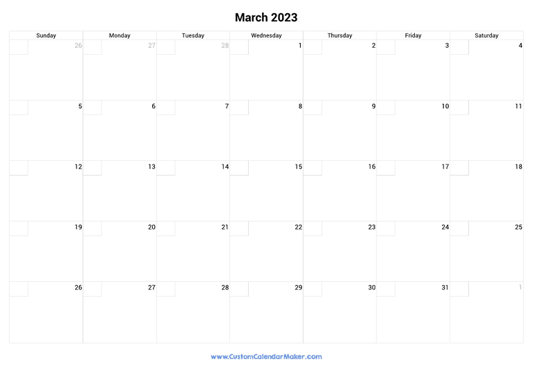 March calendar 2023 with checkboxes