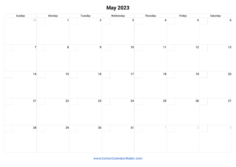 May calendar 2023 with checkboxes