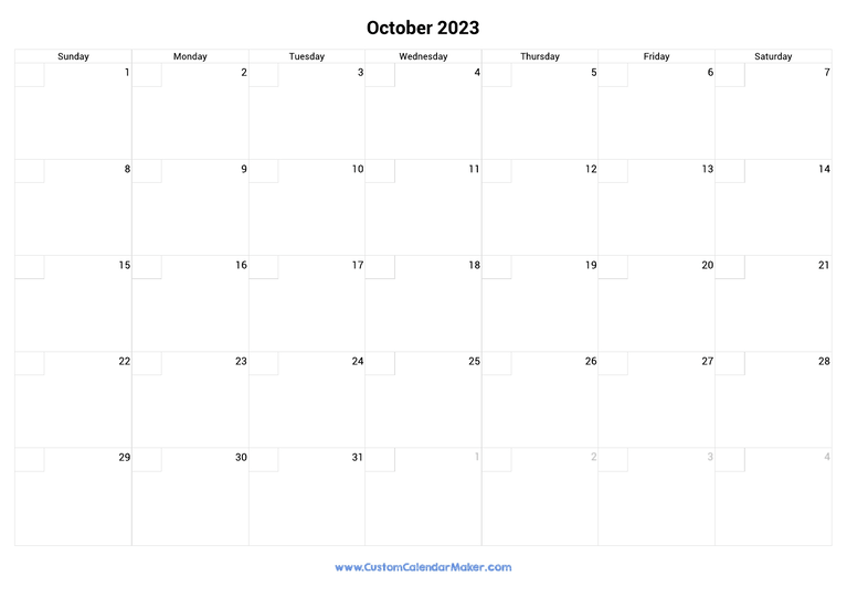 October calendar 2023 with checkboxes