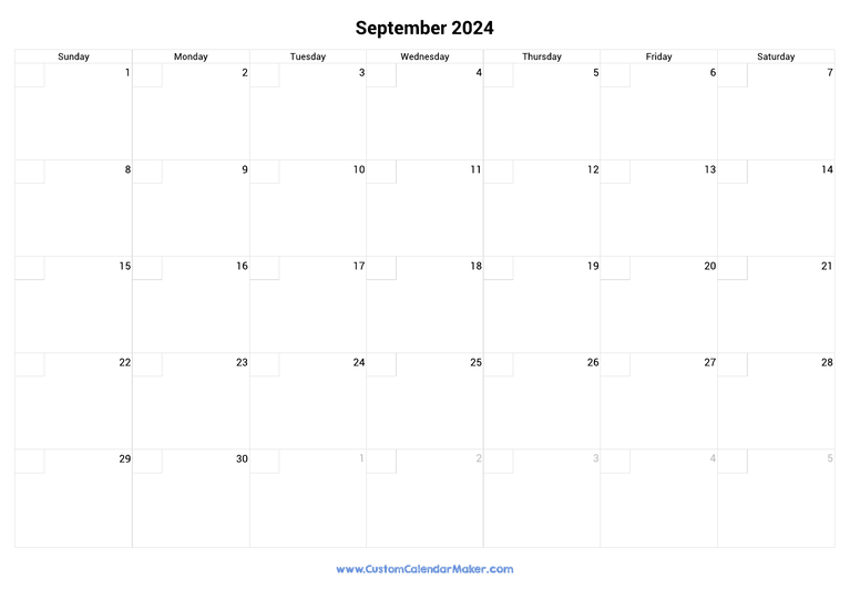 September calendar 2024 with checkboxes