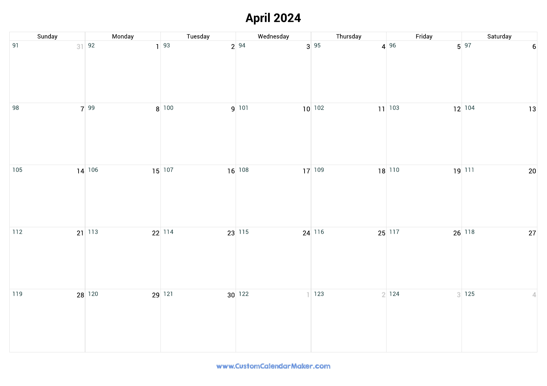 April 2024 Day Number Of The Year Calendar
