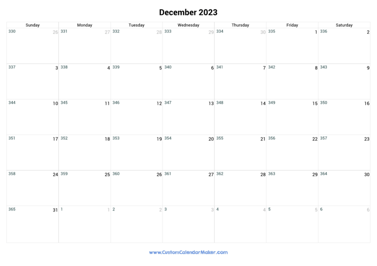 December 2023 Day Number Of The Year Calendar