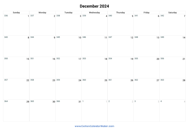 December 2024 Day Number Of The Year Calendar