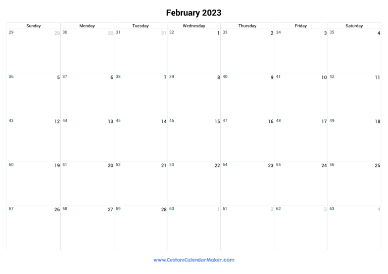 February 2023 Day Number Of The Year Calendar
