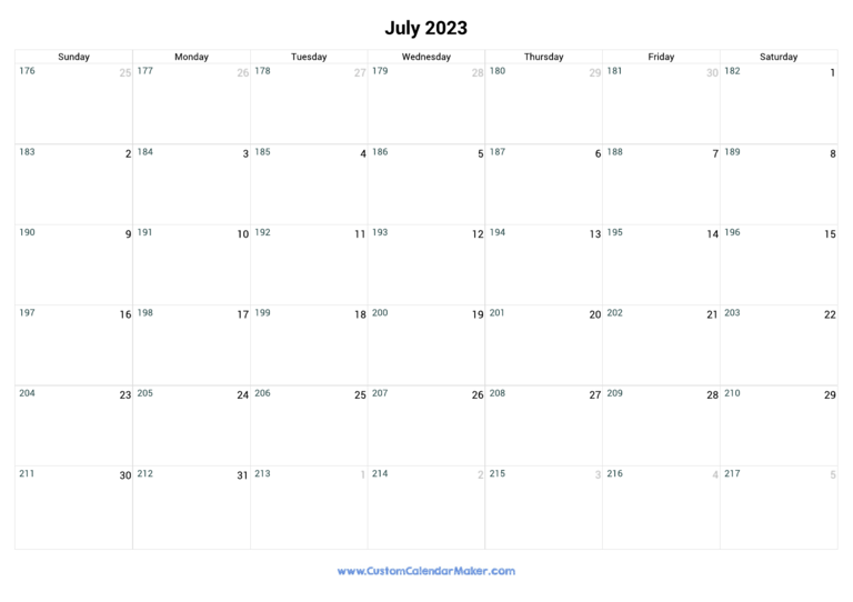 July 2023 Day Number Of The Year Calendar