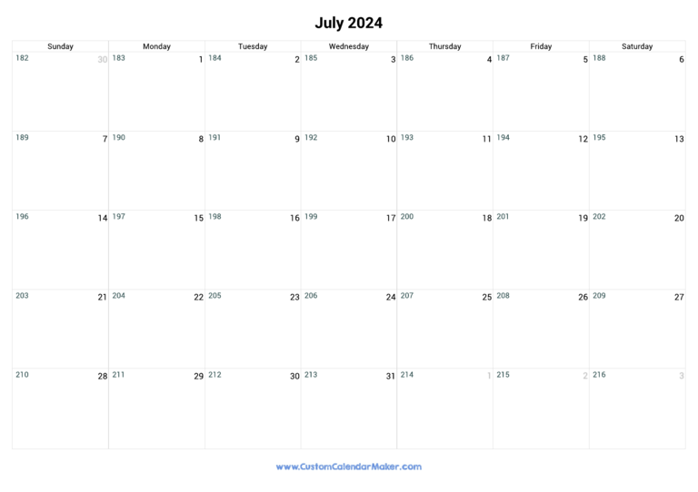 July 2024 Day Number Of The Year Calendar