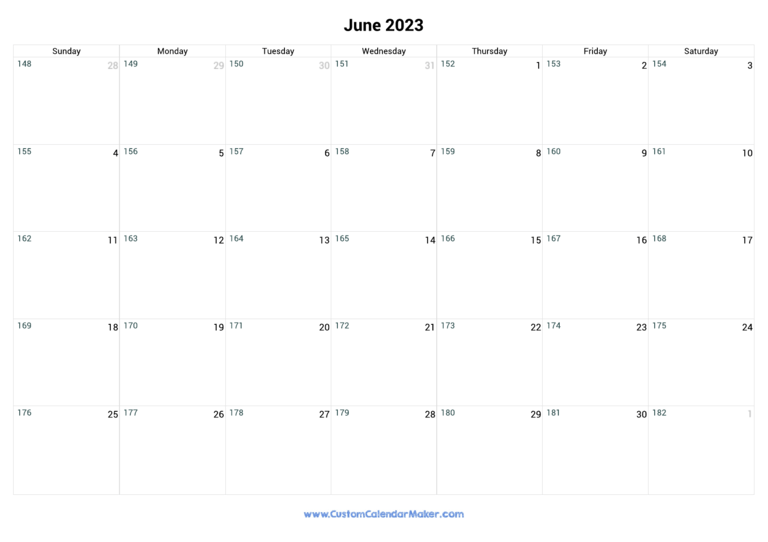 June 2023 Day Number Of The Year Calendar