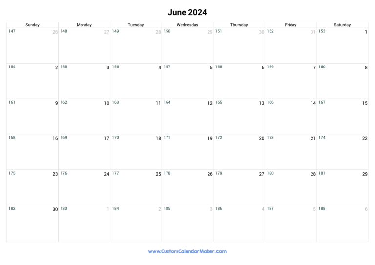 June 2024 Day Number Of The Year Calendar
