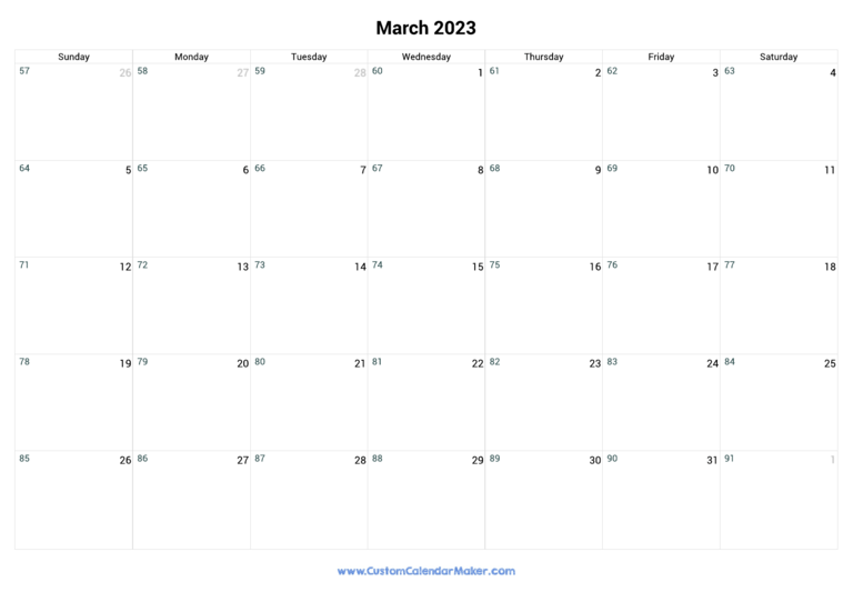 March 2023 Day Number Of The Year Calendar
