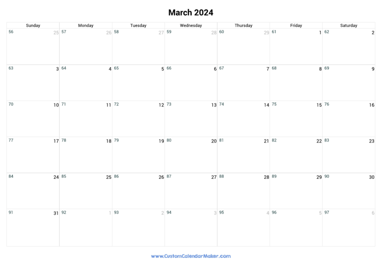 March 2024 Day Number Of The Year Calendar