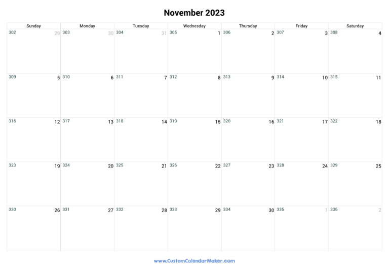 November 2023 Day Number Of The Year Calendar