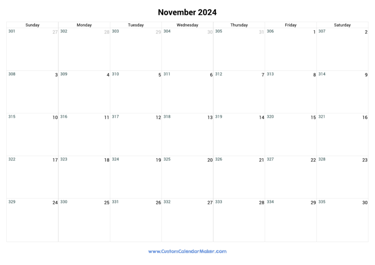 November 2024 Day Number Of The Year Calendar