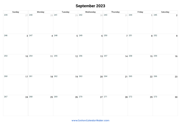 September 2023 Day Number Of The Year Calendar