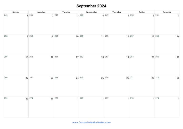 September 2024 Day Number Of The Year Calendar