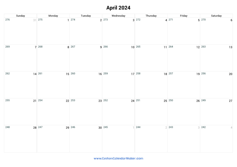 April 2024 Remaining Days Calendar
