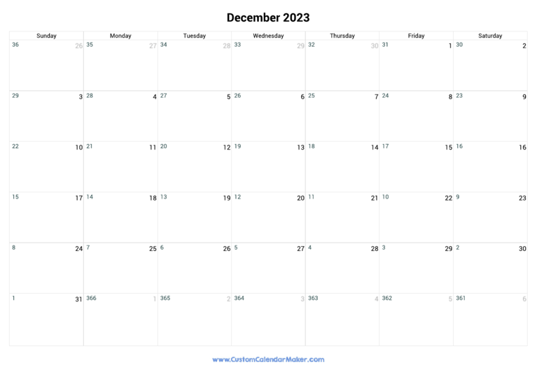 December 2023 Remaining Days Calendar