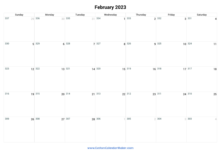 February 2023 Remaining Days Calendar