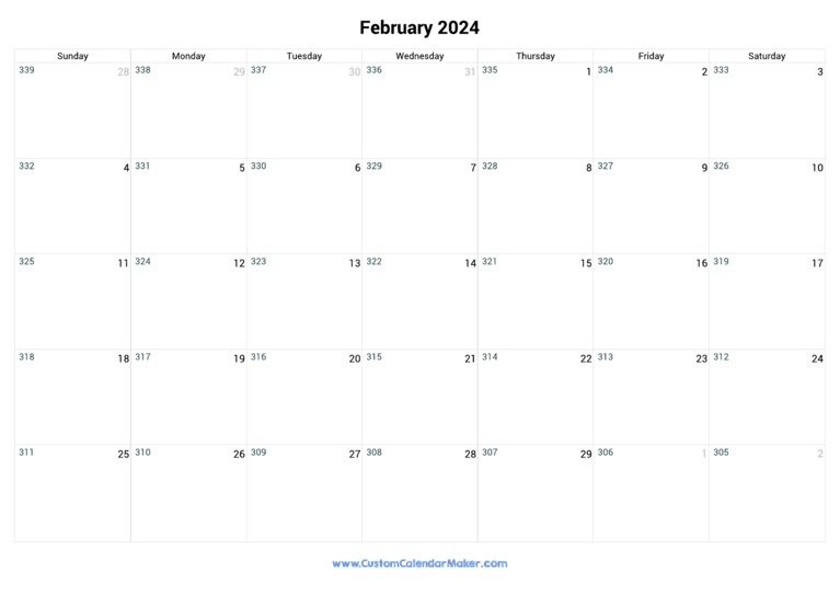 February 2024 Remaining Days Calendar