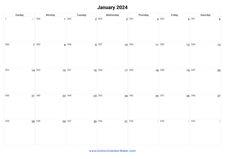 January 2024 Remaining Days Calendar