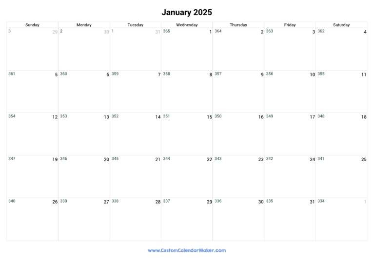 January 2025 Remaining Days Calendar