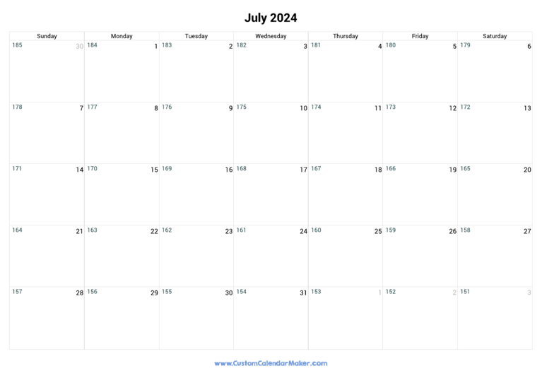July 2024 Remaining Days Calendar