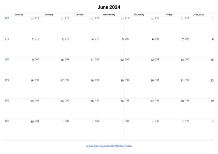June 2024 Remaining Days Calendar