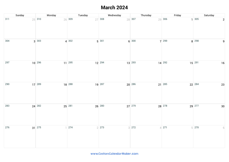 March 2024 Remaining Days Calendar