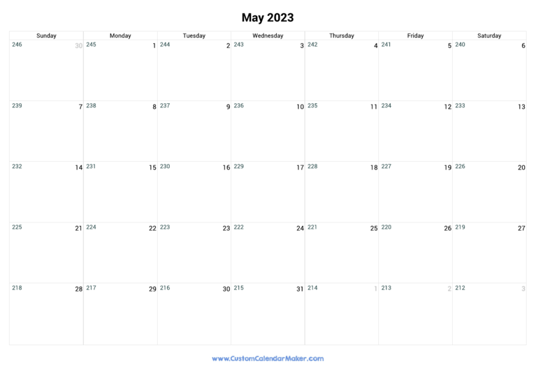 May 2023 Remaining Days Calendar