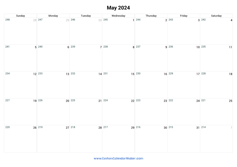 May 2024 Remaining Days Calendar
