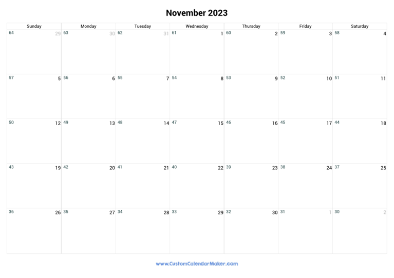 November 2023 Remaining Days Calendar