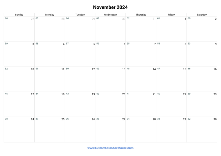 November 2024 Remaining Days Calendar