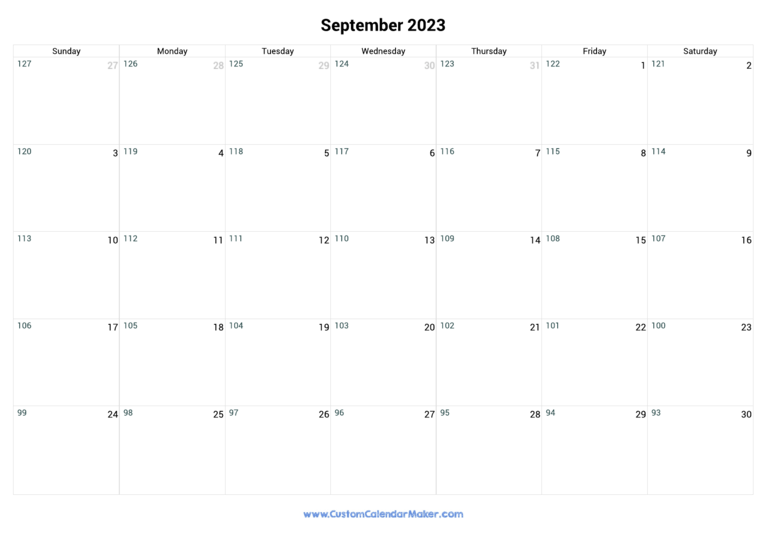 September 2023 Remaining Days Calendar