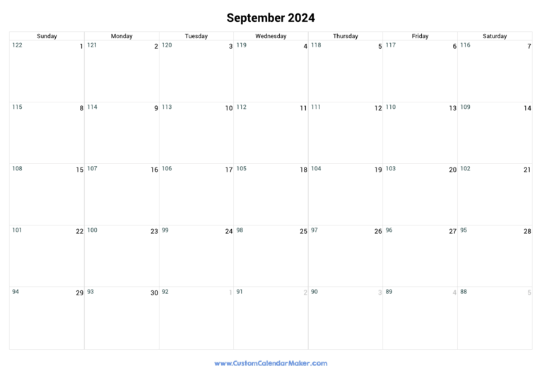 September 2024 Remaining Days Calendar